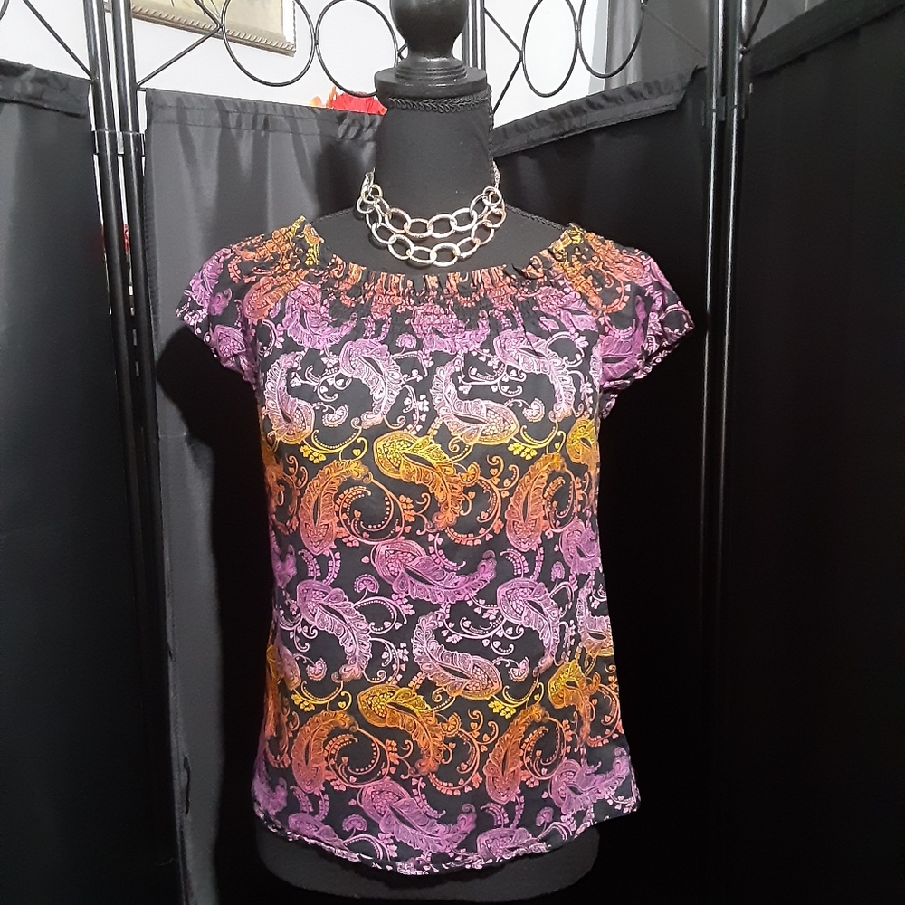 Express Multicolor Paisley Women's Top On Off Shoulder Women's Size XS Sexy